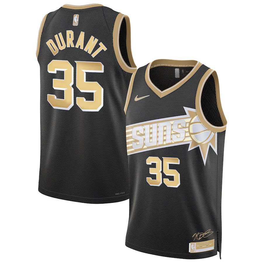 Men%27s Phoenix Suns #35 Kevin Durant Black Gold 2024 Select Series Stitched Jersey Dzhi->philadelphia 76ers->NBA Jersey